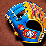 **

A customized baseball glove with acrylic paint, showcasing a stylized bear illustration. Focus on the vibrant colors and unique design.

**