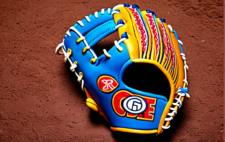**
A customized baseball glove with acrylic paint, showcasing a stylized bear illustration. Focus on the vibrant colors and unique design.
**