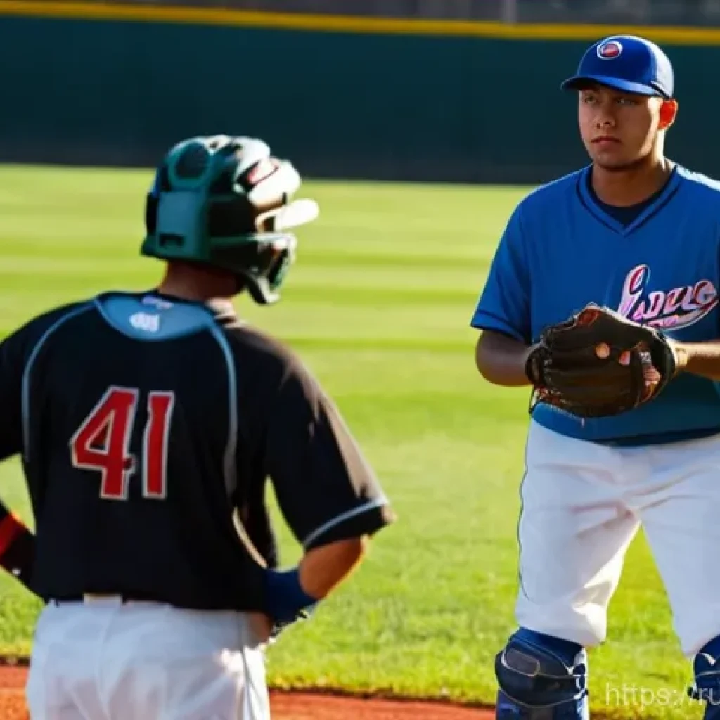 야구 팀의 캐미스트리 만드는 법 - **Prompt: Focused In-Game Communication and Trust**
    A baseball pitcher on the mound, mid-game, m...