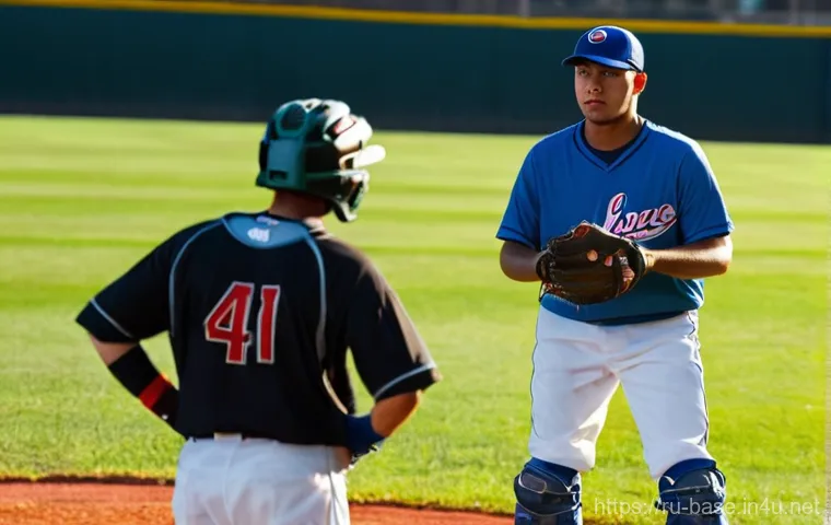 야구 팀의 캐미스트리 만드는 법 - **Prompt: Focused In-Game Communication and Trust**
A baseball pitcher on the mound, mid-game, m...