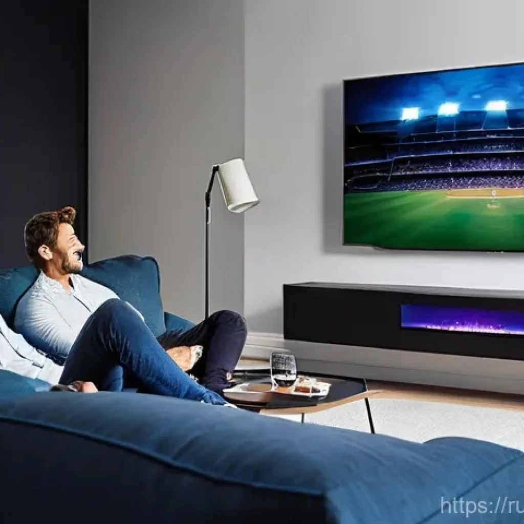 야구 TV 중계 보는 팁 - **Prompt:** A cozy, modern living room at twilight, bathed in the soft glow of a large, high-definit...