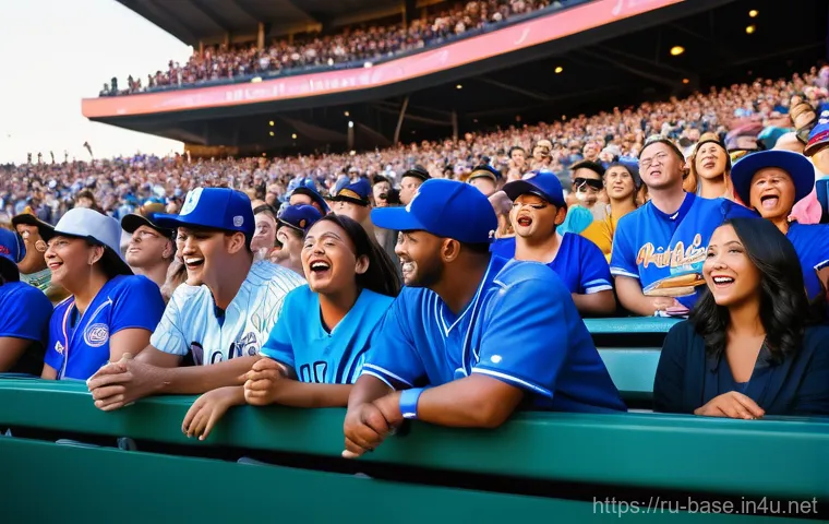야구 경기에 적합한 음악 플레이리스트 - **"Emotional Anchor for Fans"**: A vibrant, wide-angle shot of a diverse crowd of baseball fans in a...