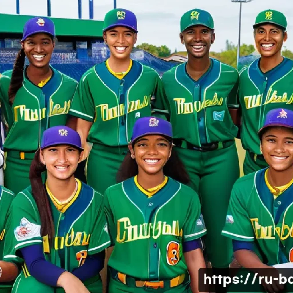 야구 유니폼 맞춤 제작 가이드 - **A diverse baseball team, including male and female players, stands united and proud on a vibrant g...