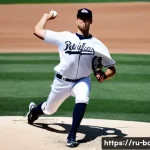 야구 스트라이크 존 이해하기 - A professional baseball pitcher in mid-throw on a sunny MLB stadium field, wearing a full uniform wi...