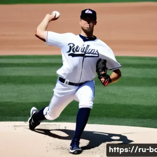 야구 스트라이크 존 이해하기 - A professional baseball pitcher in mid-throw on a sunny MLB stadium field, wearing a full uniform wi...